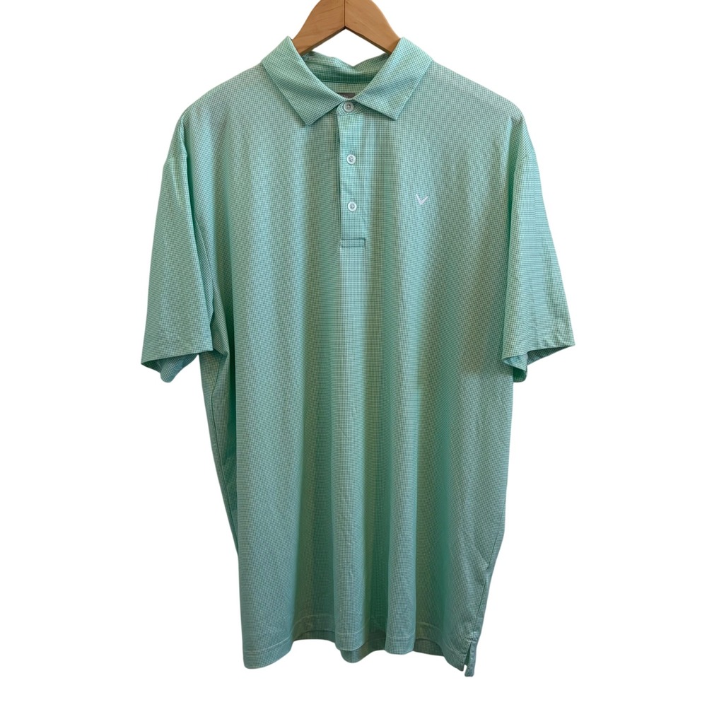 Callaway Mens Opti-Dri Golf Polo Shirt Green White Micro Check Size Large